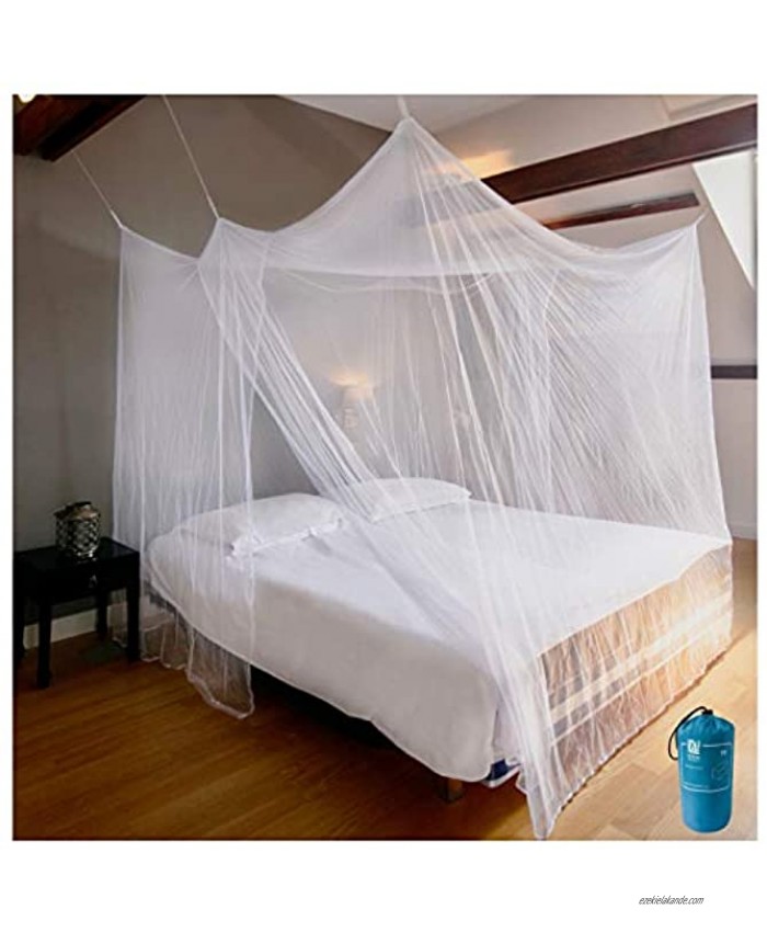 EVEN NATURALS Luxury Mosquito Net for Bed Canopy XL Tent Double to King Camping Screen House Finest Holes Mesh 300 Square Netting Curtain 2 Entries Easy to Install Hanging Kit Storage Bag…