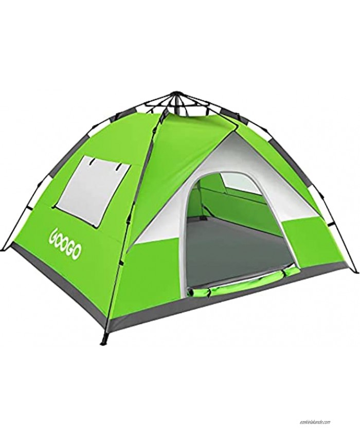Googo Camping Pop up Tent 3-4 Person Family Tent Instant Easy Set up Tent with Top Rainfly Water-Resistant Windproof UV Protection for Hiking Mountaineering 2 Mesh Windows & 2 D-Shaped Doors Lightweight Portable with Carry Bag