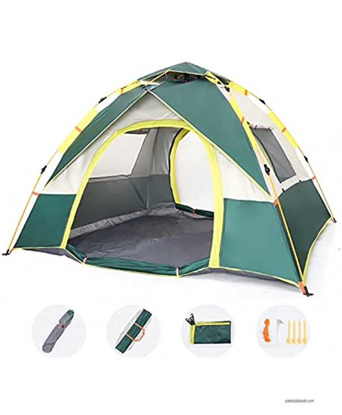 Pop up Camping Tent,HeaTal Beach Tent for 3-4 Person Hiking Fishing Backyard Beach,UV Protection,Portable and Easy up Build with 4 Ventilating Windows,Lamp Hook,Carrying Bag,Stakes,Rope,Two Way Zipper