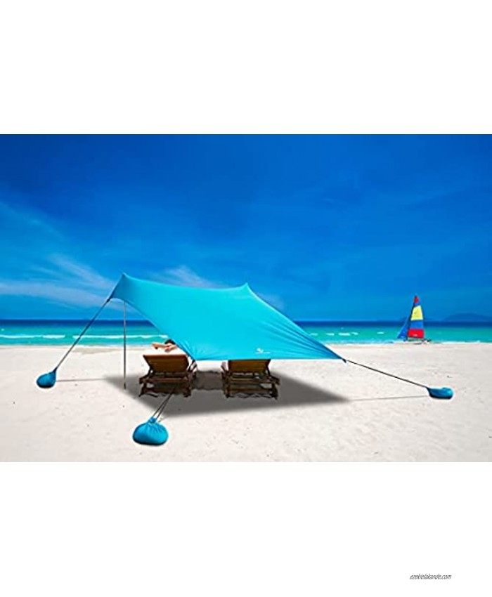 ALPHA CAMP Beach Shade Tent Portable Canopy Sun Shelter with Sandbag Anchors Family Size 7.6x7.2FT Blue