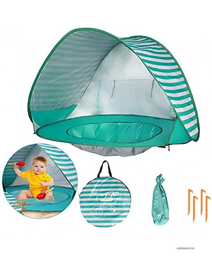 Baby Beach Tent with Pool UPF 50+ Beach Sun Shelter Outdoor Tent for Aged 0-3 Baby and Kids Parks and Beach Shade Portable Mini Pool