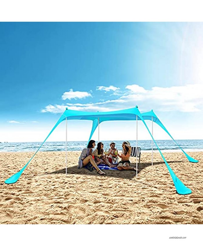 Beach Tent Sun Shelter UPF50+ with Sand Shovel Ground Pegs and Stability Poles Outdoor Shade for Camping Trips Fishing Backyard Fun or Picnics 10x10 FT 4 Pole Turquoise