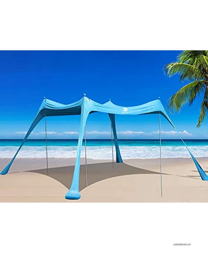 BOTINDO Family Beach Tent Sunshade Canopy Pop Up Sun Shelter 4 Pole with Carry Bag for Beach Fishing Backyard Camping and Outdoors