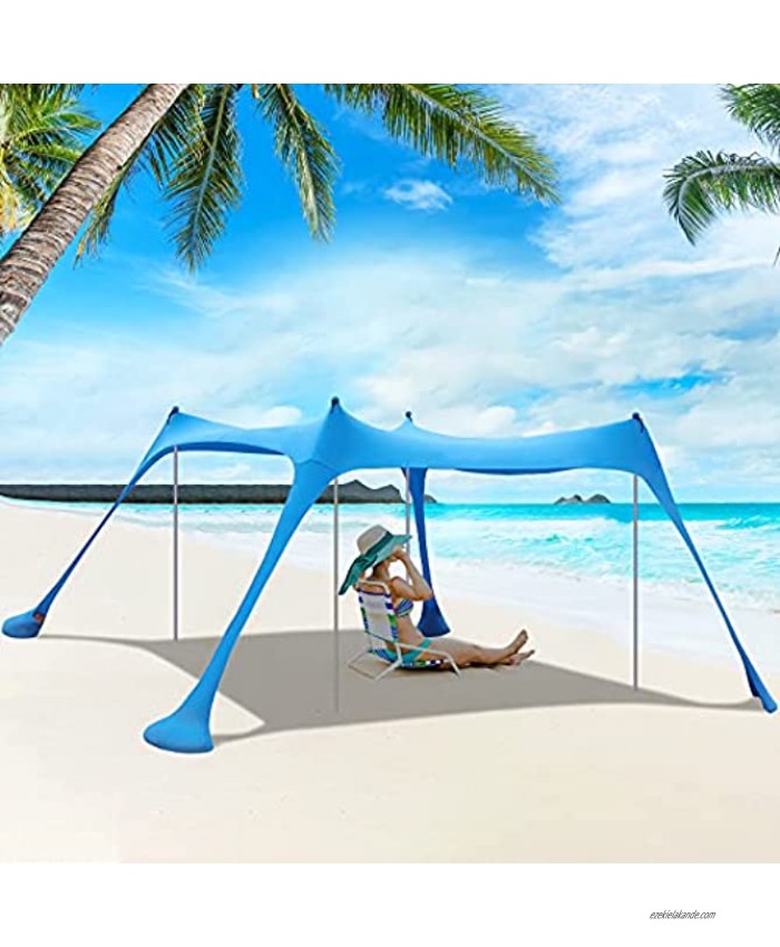 CekPo Beach Tent Portable Beach Canopy Sun Shelter UPF50+ ,Pop Up Sun Shade Tent for 8 Person with Carry Bag Outdoor Family Beach Sunshade for Trips Backyard or Grass Picnic 10x10 Ft 4 Pole Blue