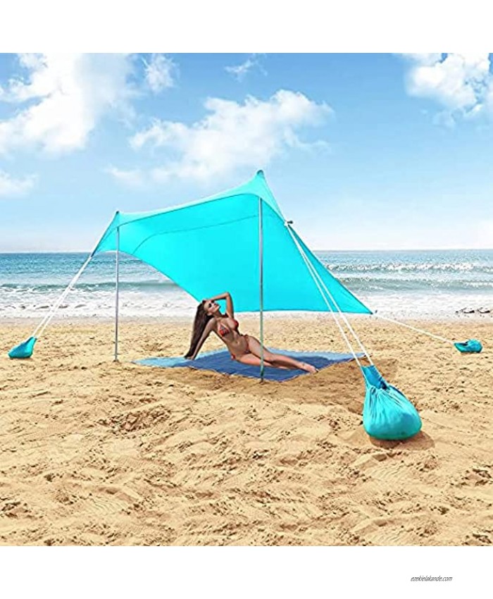 CONCHA CIELO Family Beach Shade 7X7.5FT Pop Up Sun Shade Canopy Tent with UPF50+ Protection Easy to Carry and Set Up for Trips Fishing Backyard Fun or Picnics2Poles Teal,fit 2-4 Person