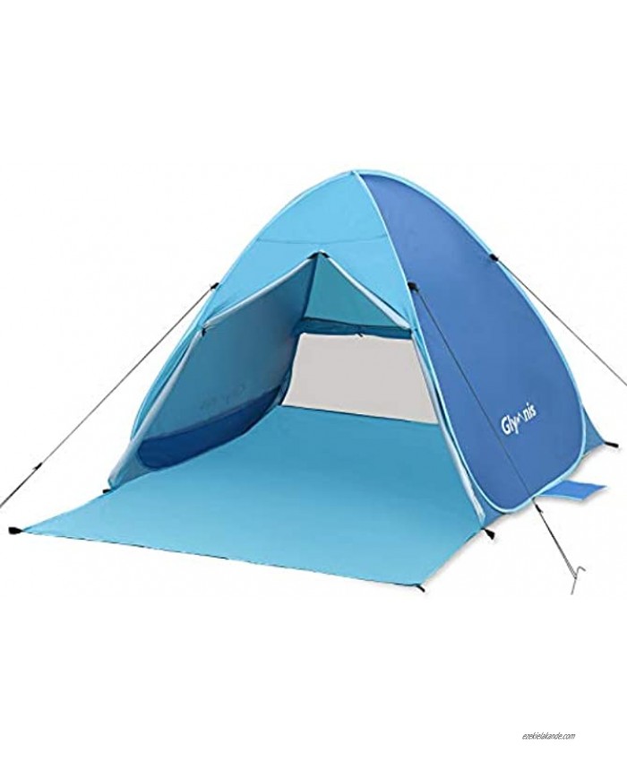 Glymnis Pop Up Beach Tent Sun Shelter UPF 50+ Instant Portable Tent for 3-4 Persons Automatic Lightweight Zipper Door Family Beach Tent