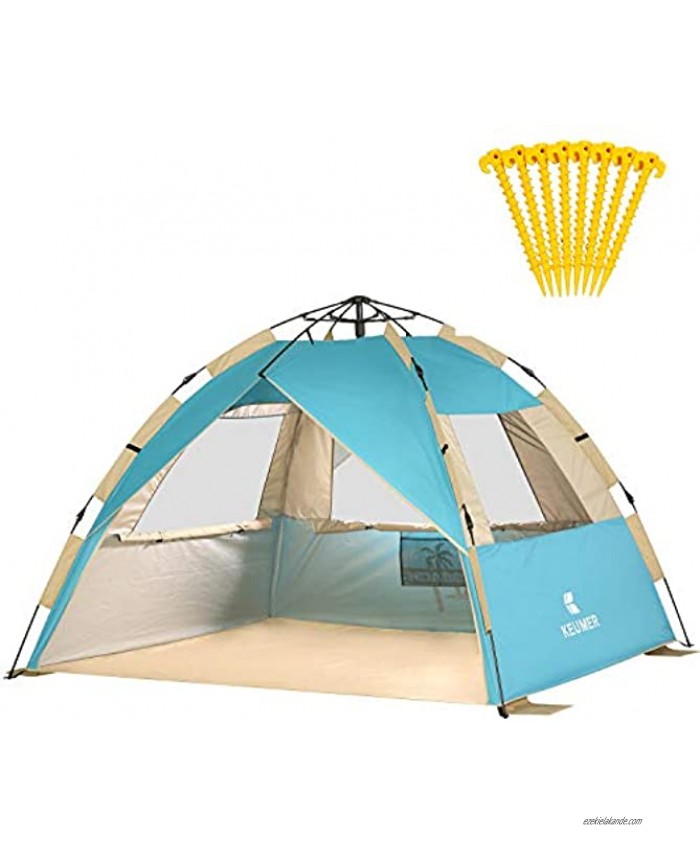 Gorich Easy Set Up Beach Tent with SPF UV 50+ Protection Beach Sun Shelter Canopy Cabana for Family Trip Protable 4 Person POP UP Beach Umbrella Beach Shade for Camping Sprots Fishing Blue