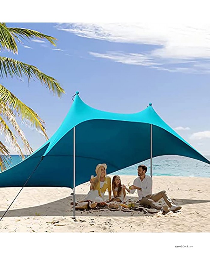 GRAVFORCE Family Beach Tent Pop Up Beach Sunshade UPF50+ with 4 Aluminum Poles Outdoor Shade for Camping Trips Fishing Backyard Fun or Picnics UV Protection Navy 10X9 FT