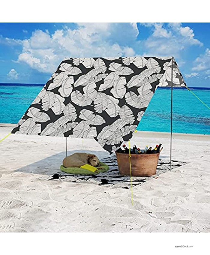 LVTXIII Portable Beach Tent Sun Shelter UV Protection with 3 Folding Aluminum Poles 4 Ground Pegs Outdoor Shade for Beach Time Hiking Camping Trips or Backyard Fun 4.7x6.5F Lush Leaf Black