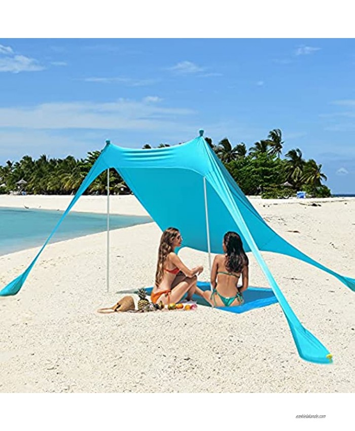 Pop Up Beach Tents Sun Shelter,Portable Beach Canopy Sunshade UPF50+with 2 Stability Poles Sand Shovel,Ground Pegs and Outdoor Shade for Beach,Camping Trips,Fishing,Backyard Fun or Picnics8.2x8.2FT