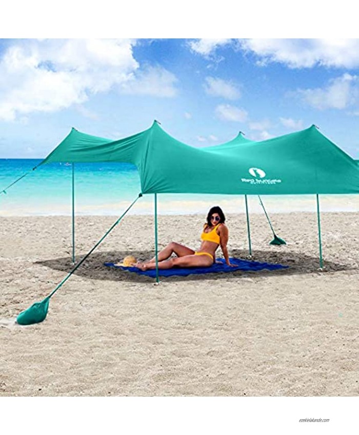 Red Suricata Family Beach Sunshade Sun Shade Canopy | UPF50 UV Protection | Tent with 4 Aluminum Poles 4 Pole Anchors 4 Sandbag Anchors | Large & Portable Shelter Tarp