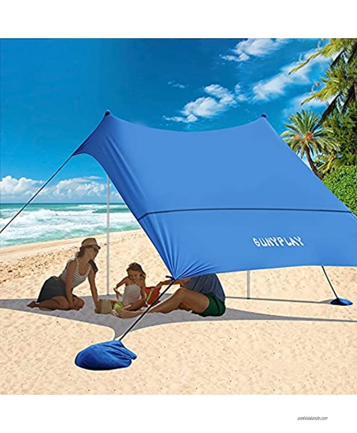 SUNYPLAY Family Beach Tent with Sandbag Anchors,10'x10' Pop Up Beach Sunshade with 2 Aluminum Poles for Camping Trips Fishing Backyard Fun or Picnics