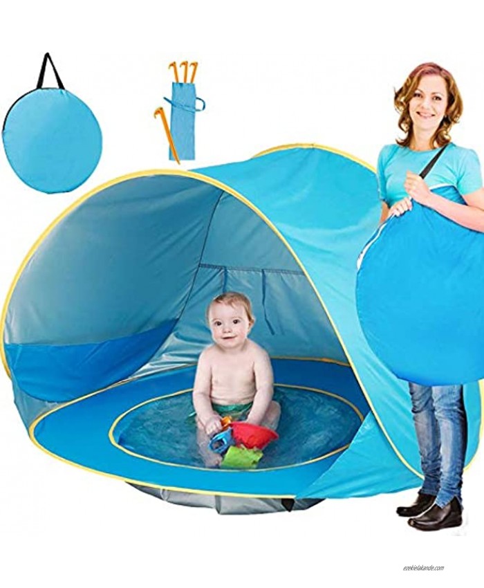 TURNMEON Baby Beach Tent Pop Up Portable Sun Shelter with Pool 50+ UPF UV Protection & Waterproof 300MM Summer Outdoor Tent for Aged 3-48 Months Baby Kids Parks Beach Shade