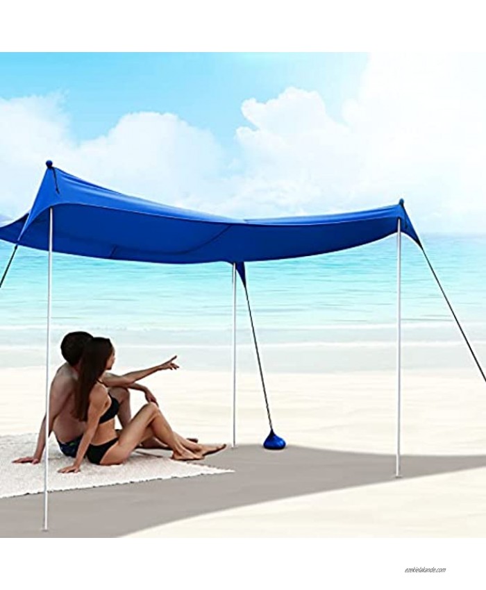 WIPHA Beach Tent- Family Portable Beach Canopy for 4-8 Person- UPF 50+ Sand Free Beach Shade- Pop Up Sun Shelter with Sand Shovel and Ground Pegs- for Beach Backyard Camping Picnic 10x10FT 4Poles