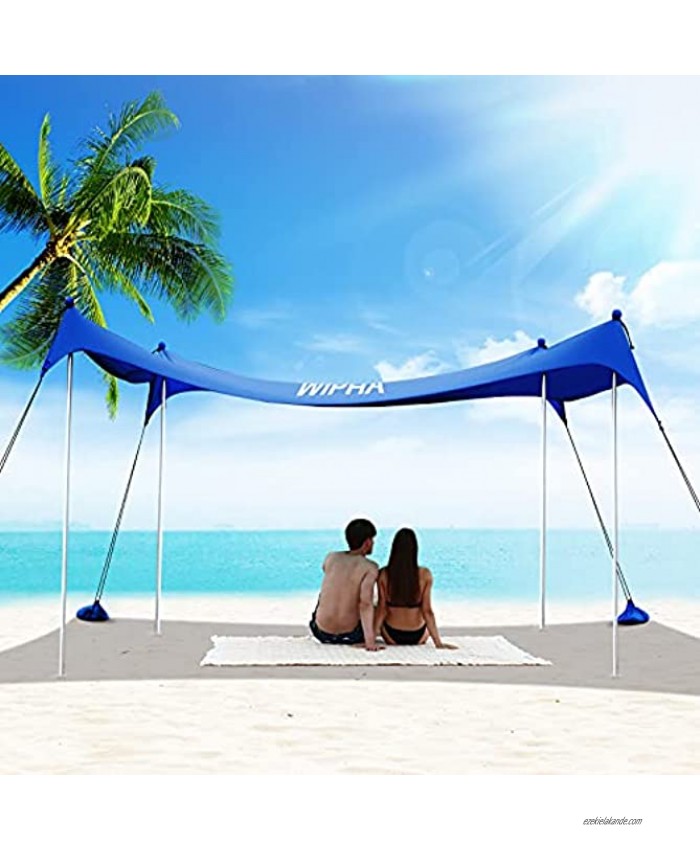 WIPHA Beach Tent UPF 50+ Family Beach Canopy for 4-8 Person Portable Beach Shade Easy Setup Beach Sunshade with Sand Shovel and Ground Pegs10x10FT 4Poles