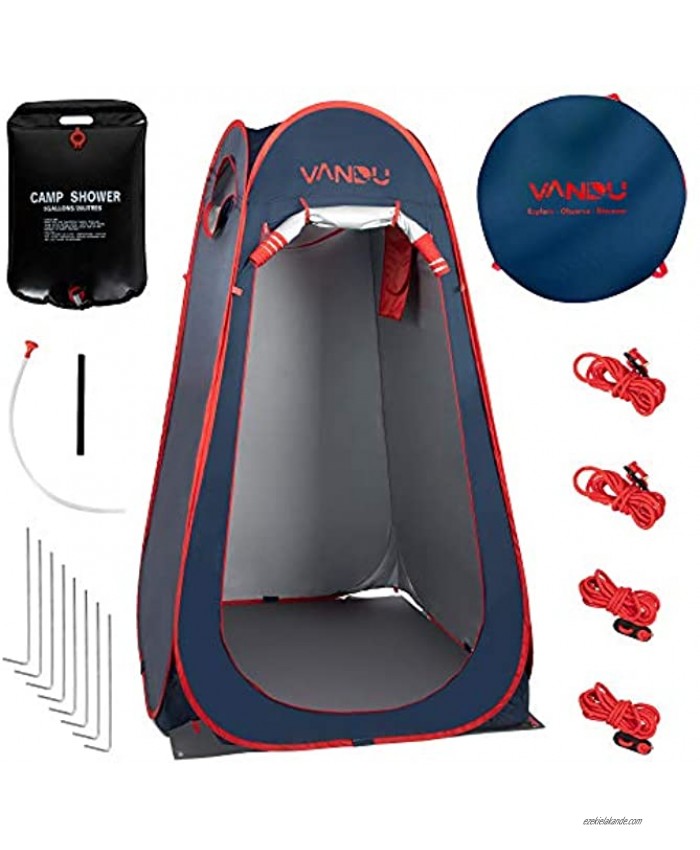 VANDU Pop Up Privacy Tent with Shower Bag 5 Gallons 20L Waterproof Portable Bathroom Toilet Tents for Camping and Beach Dressing Changing Room with Carrying Bag Lightweight Premium Camp Gear