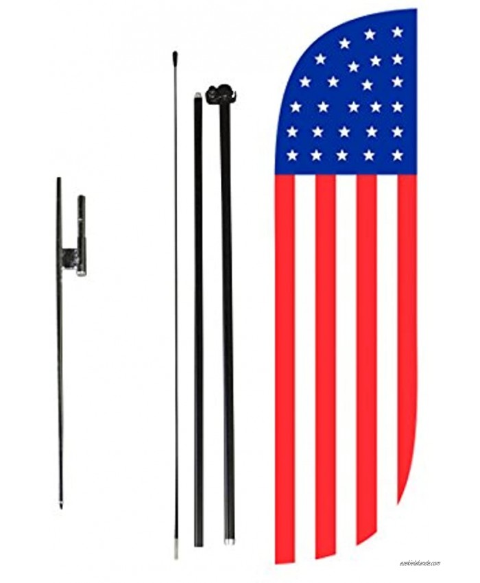 LookOurWay American Flag Feather Flag Complete Set with Poles & Ground Spike 5-Feet