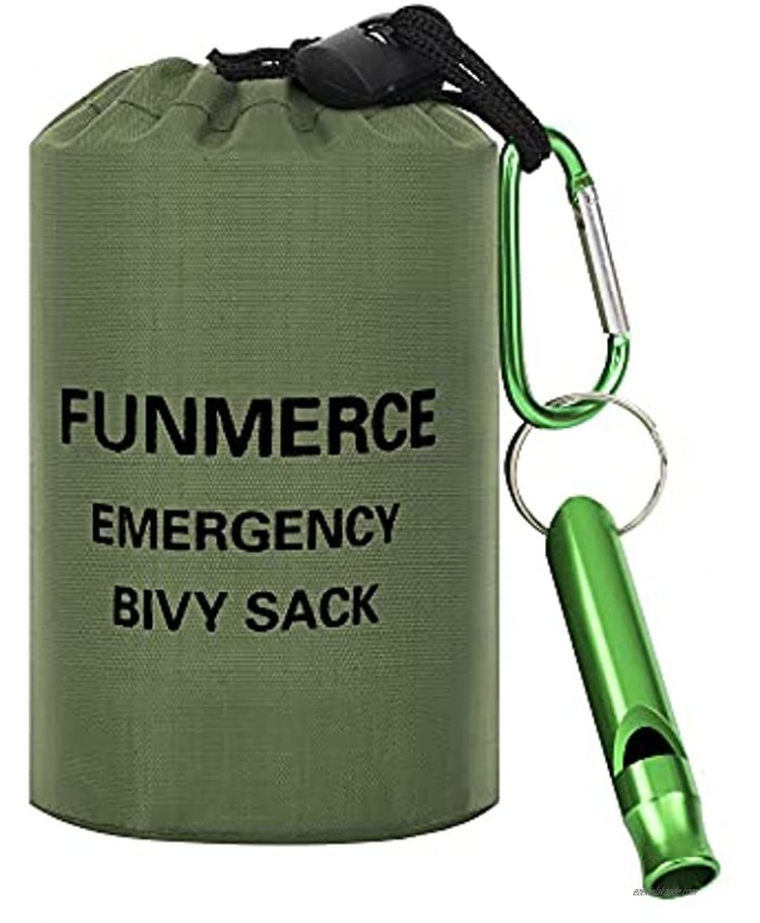FUNMERCE Emergency Sleeping Bag Compact Survival Bivy Sack Use as Waterproof Thermal Emergency Blanket with Survival Whistle and Carabiner for Outdoor Adventure