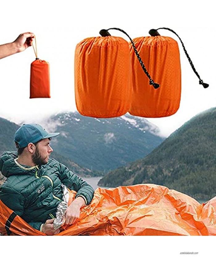 Ksmiley Emergency Sleeping Bag 2 Pack Lightweight Survival Sleeping Bags Shelter Tent Waterproof Thermal Bivy Sack Portable Compact Camping Blanket for Outdoor Hiking