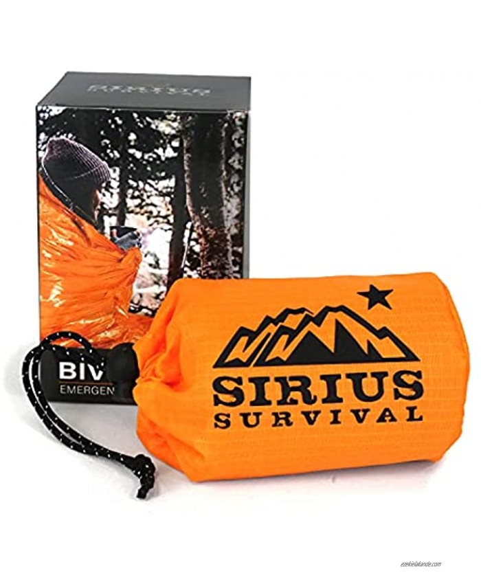 Sirius Survival Bivvy Emergency Sleeping Bag Lightweight & Compact Waterproof Thermal Emergency Blanket Mylar Sleeping Bag in Portable Drawstring Sack Orange
