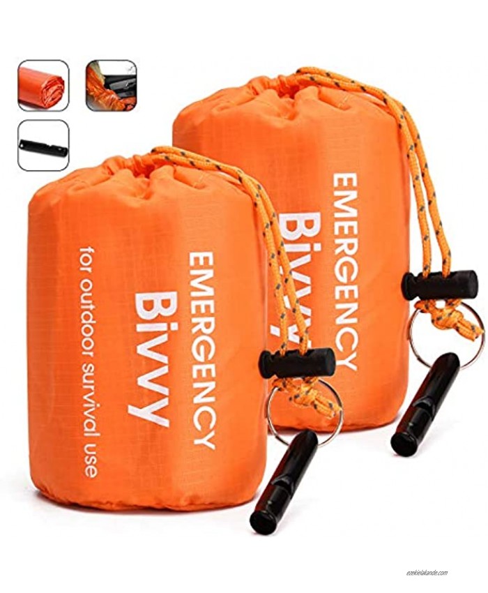 TOBWLOF Emergency Sleeping Bag Lightweight Life Bivy Sacks with 1 Whistle Mylar Emergency Bivy Survival Rescue Blanket Windproof Outdoor Thermal Sleeping Bag for Hiking Camping Traveling