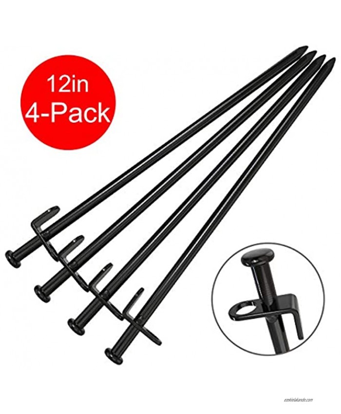 Beefoor 12-Inch Tent Stakes Heavy Duty Camping Stakes Forged Steel Tent Pegs Unbreakable and Inflexible Available in Rocky Place Dessert Snowfield and Grassland Black 12in-4parks