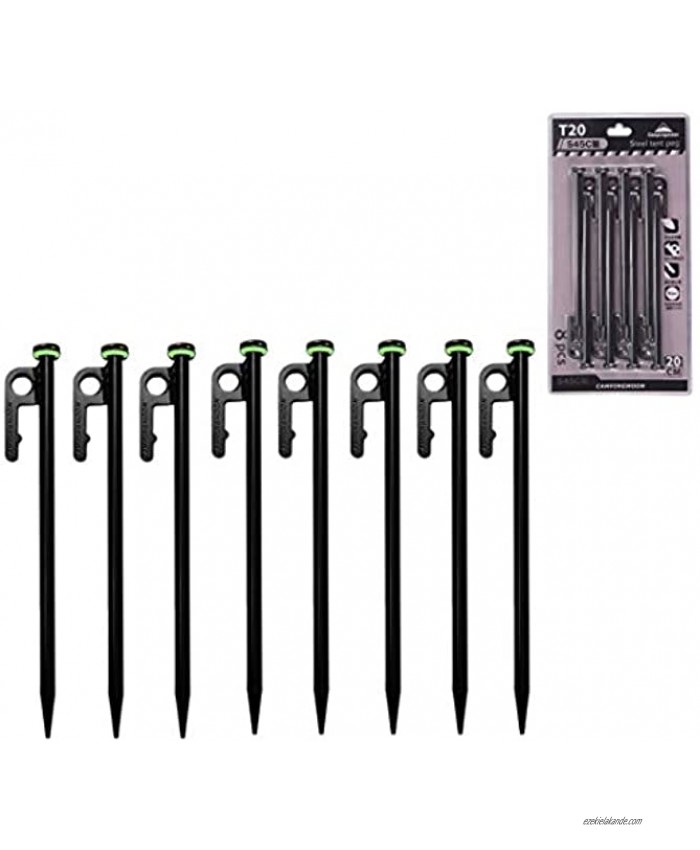 CAMPINGMOON 7.87-inch 8pcs Carbon Steel S45C Black Skin Cation Electrodeposition Coating Tent Stake for Hard Ground T-20-8P