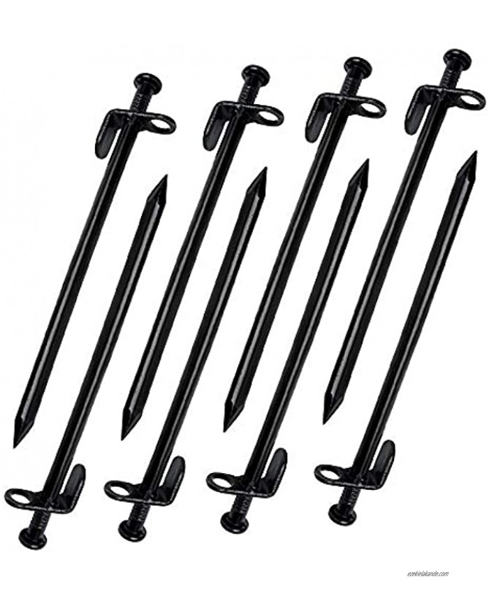 EXPLOMOS Tent Stakes Heavy-Duty Steel Solid Tent Stakes Pegs for Outdoors Mountain-Climbing Camping Hiking with Metal Stopper Pack of 8 11.8” Black