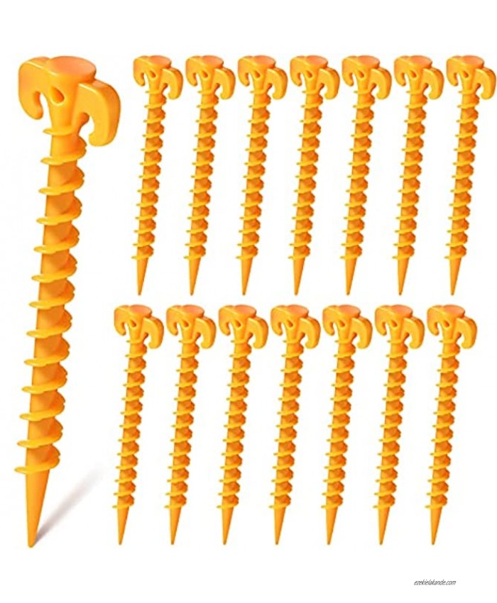 Jetec 14 Pack Spiral Plastic Tent Stakes Canopy Stakes Beach Sand Stakes Heavy Duty Tent Pegs 7.87 Inches for Camping Sand Beach Rain Tarp and Hiking