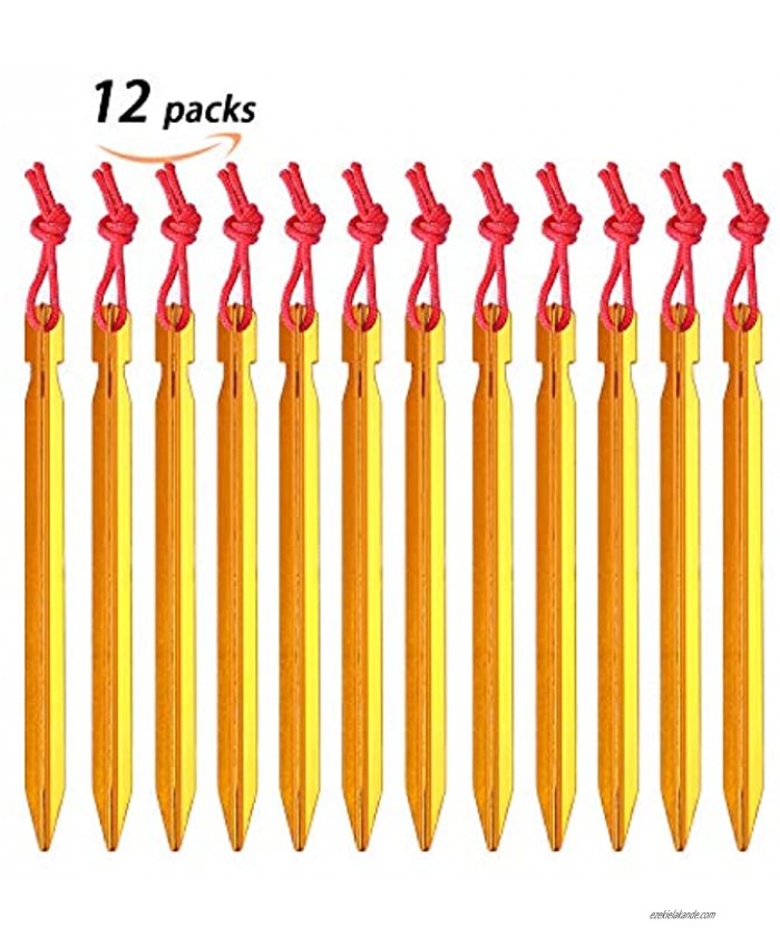Lvgowyd 12Pcs 7075 Aluminum Tent Stakes with Reflective Rope Nail Lightweight Tent Pegs for Camping Trip Hiking and Gardening