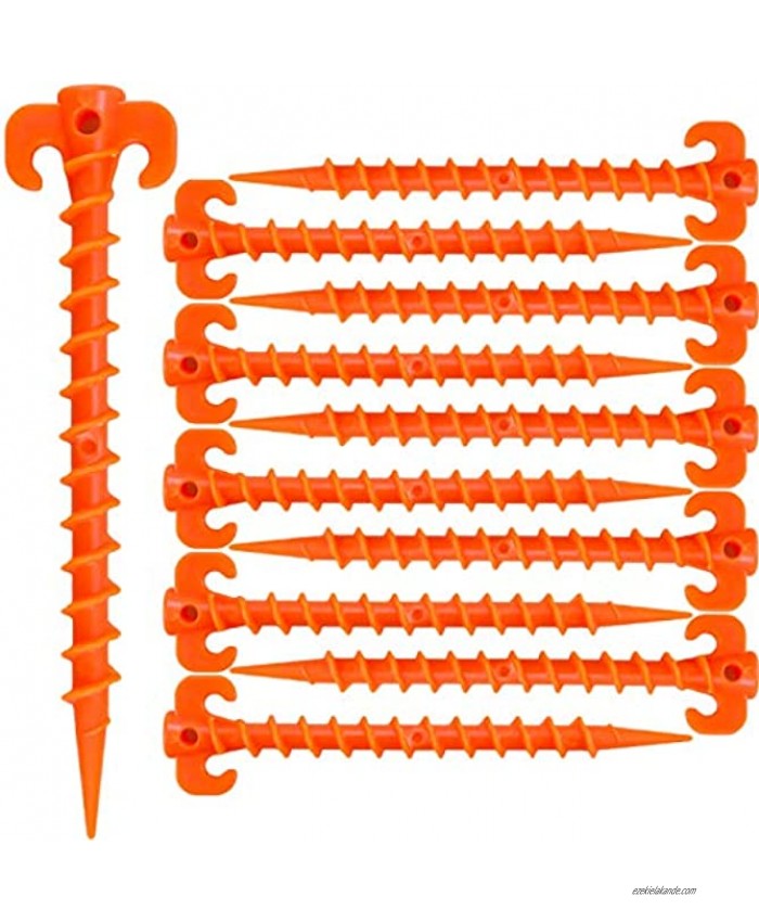 MotBach 10 Pieces 7.9 Inch Orange Canopy Stakes Tent Pegs Screw Spiral Tent Ground Anchor Stakes Heavy Duty Screw Shape Ground Anchor Nail for Camping Sandbeach Rain Tarps and Hiking