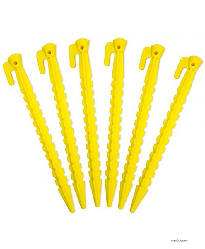 Stakes with an Anchor Apply to Outdoor Bounce House & Tents Durable Plastic Pegs Safety Yellow 8.8 inch Pack of 6 Compatible to Sand Beach Lawn Camping