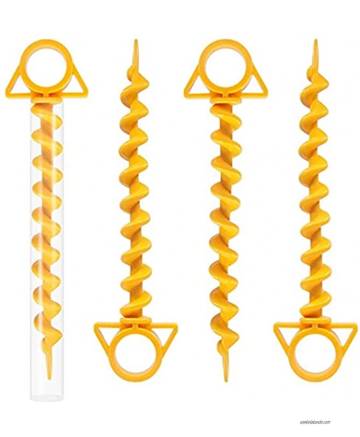 Tents Stakes 11.4 Inch Spiral Ground Anchor Lightweight Tent Pegs for Canopies Tarps Camping Backpaking Landscaping Securing Dogs Pets Outdoor Yellow-4 Pack