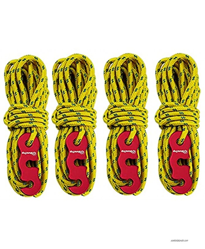 4 Pack 3mm Tent Wind Ropes with Tensioners Adjusters Fluorescent Reflective Guyline Tent Cord 13 FT Long Nylon Guy Rope for Fits Camping Tent Canopy Shelter Hiking