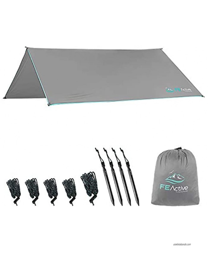 FE Active Rain Fly Canopy Tent X Large Tarp 12' x 9' with 380T Ripstop 5000mm Waterproof Coating for Rain & Wind Protection Tarp Cover for Camping Hammock & Tent Areas | Designed in California USA