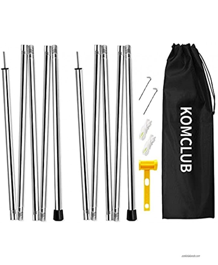KOMCLUB Tent Poles Adjustable Tent Pole Stainless Steel Lightweight Camping Poles Tent Stakes Plastic Hammer Set for Tent Awning Sun Sail Shelter Backpacking Hiking 78 Inch Set of 2