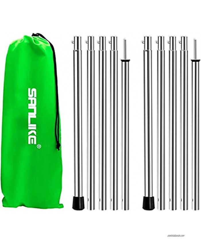 SAN LIKE Telescoping Tarp Poles Set of 2 -Adjustable Stainless Steel Rods for Tents and Tarps Lightweight Replacement Tent Poles for Camping Backpacking Hiking Steel Increase Thickness