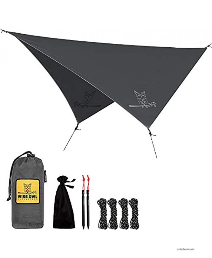 Wise Owl Outfitters Rain Tarp 11 x 9 ft Lightweight & Waterproof Hammock Tarp w  Easy Setup Backpacking Hiking and Camping Essentials Lt Grey
