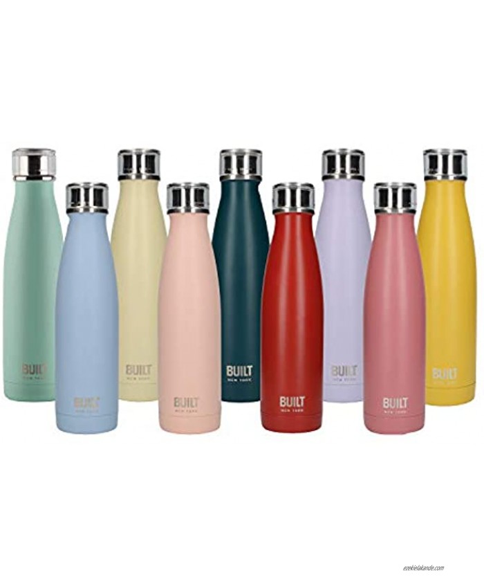 BUILT Insulated Water Bottle Thermal Flask with Leakproof Cap Stainless Steel Mustard 480 ml