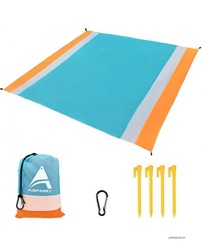 AISPARKY Beach Blanket Beach Mat Outdoor Picnic Blanket Large Sandproof Compact for 4-7 Persons Water Proof and Drying Beach Mat Nylon Pocket Picnic for Outdoor Travel 78 X 81