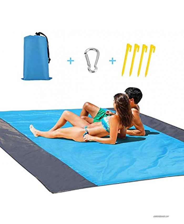 AMEDTEM Beach Blanket Sand Free Oversized Beach Mats Portable Waterproof Picnic Blankets for Outdoor Camping Travel Hiking Vocation Blue Grey 82 X 79
