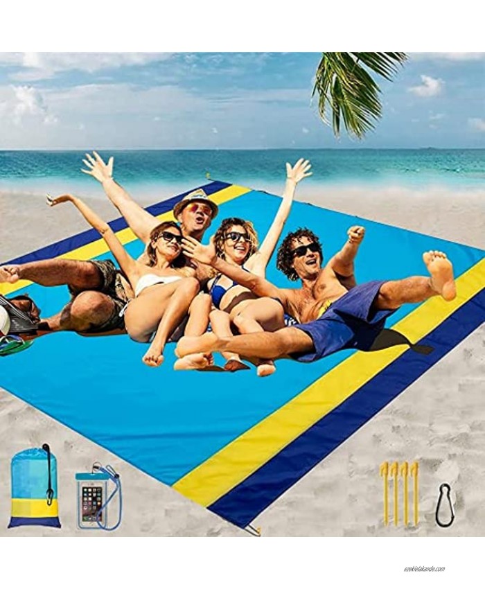 Beach Blanket 79''×82'' Picnic Blankets Waterproof Sandproof for 4-7 Adults Oversized Lightweight Beach Mat Portable Picnic Mat Sand Proof Mat for Travel Camping Hiking Beach Accessories