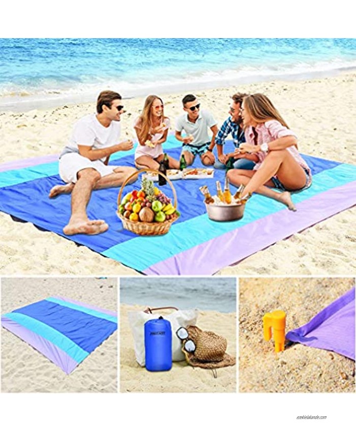 Beach Blanket Sandfree and Waterproof Extra Large Oversized 10'X9' Outdoor Family Beach Mat for 7 Adults Soft Quick Drying Picnic Blanket for Travel Camping Festival Come with 4 Stakes and Pouch