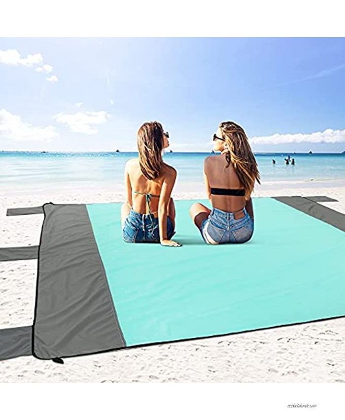 Beach Blanket SandProof Beach Mat Large 4-7 Persons Ciyeboa Waterproof Picnic Mat Quick Drying Camping Blanket Made by Polyester with 4 Stakes for Outdoor Travel with Storage Bag 80 X 83