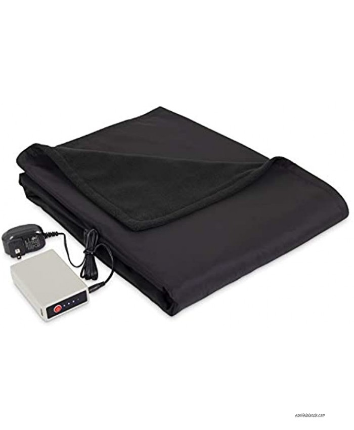 Eddie Bauer | Portable Heated Electric Throw Blanket-Rechargeable Lithium Battery with USB Port-Water Resistant Weather Smart Fleece for Travel Camping and Outdoor Use Black Black