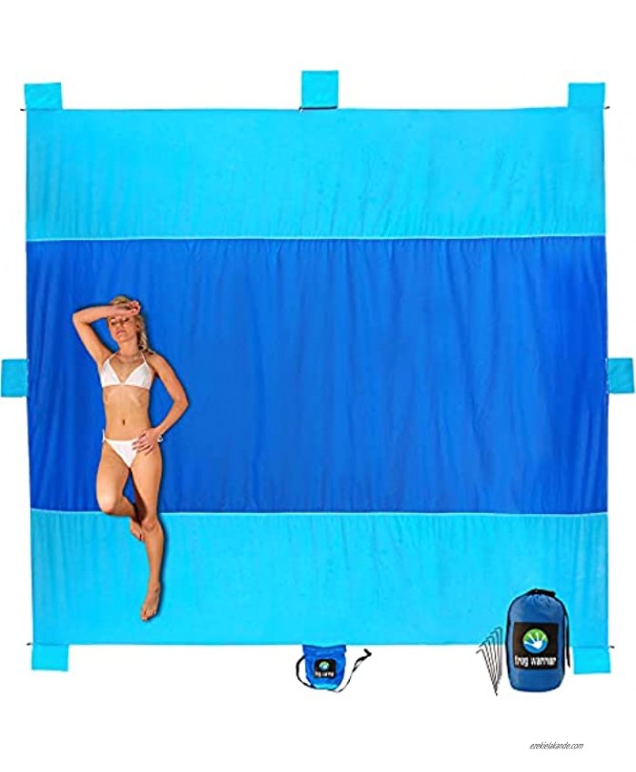 Extra Large Beach Blanket 10'x9' Our Sandless Beach Mat is Oversized but Compact and Lightweight 6 Sand Anchors Plus Zippered Valuables Pocket Add this Sand Free Beach Blanket to Your Beach Gear