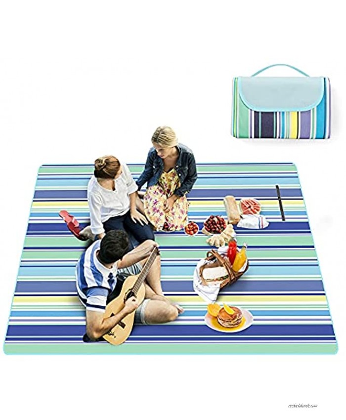 EXTREE Picnic Mat 78''x 80'' Picnic Blanket Beach Blanket Extra Large Sand Proof and Waterproof Portable Beach Mat for Camping Hiking Festivals Blue