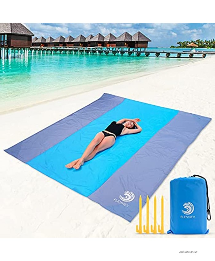 Flevnev Beach Blanket Sandproof Waterproof Extra Large 10'X 9' Sand Free Beach Mat with 4 Stakes for Beach Camping and Picnic…