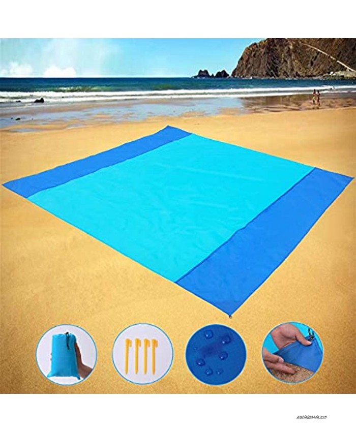 Sand Free Beach Blanket Large Oversized Outdoor Picnic Mat Waterproof Quick Drying Ripstop Nylon Compact Sandproof Beach Blanket for Camping Hiking Fishing Travel L,82X79