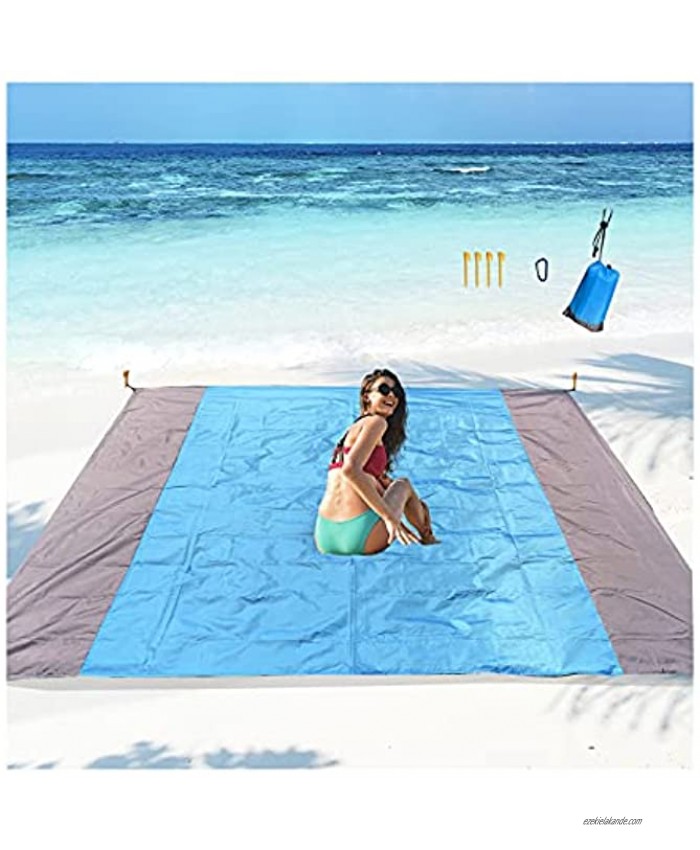 Sandproof Beach Blanket Large Sand Free Beach Mat 82”x79” for 4-7 Adults Lightweight Waterproof Pocket Blanket Quick Drying with 4 Stakes for Travel Outdoor Camping and Hiking